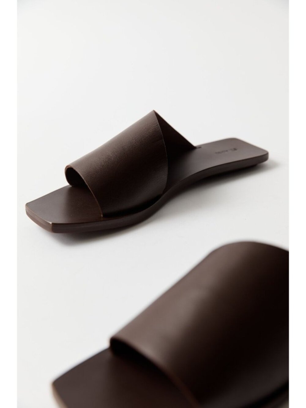 St. Agni Asymmetric Leather Slides in Chocolate - Picture 2 of 7